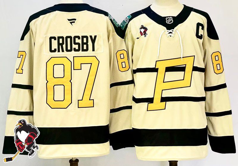 Men Pittsburgh Penguins #87 Crosby Cream Fanatics 2025 NHL Jersey style 1